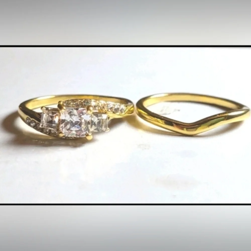 Womens 3ct Princess Cut Lab Created Diamond Halo Duo Wedding Ring Set Sz 10